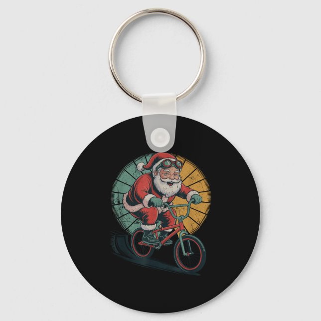 Vintage Santa Playing Bmx Retro Christmas Holiday  Keychain (Front)