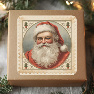 Vintage Santa Portrait Classic Christmas Postage  Square Sticker