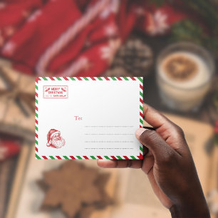 Vintage Santa Postage Stamp Red Green Christmas Envelope