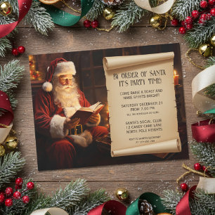Vintage Santa Reading a Book Christmas Party Invitation