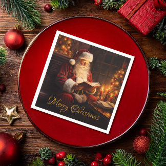 Vintage Santa Reading a Book Napkin