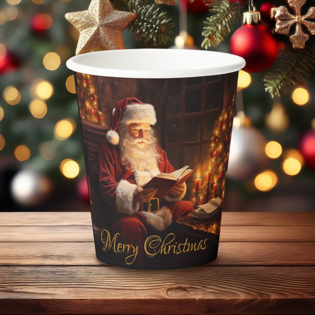 Vintage Santa Reading a Book Paper Cups (Creator Uploaded)
