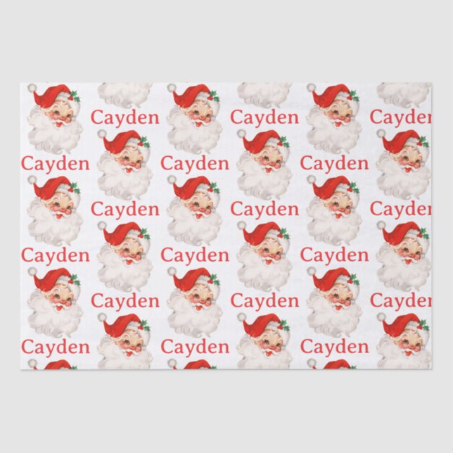 Vintage Santa Red Christmas Personalized Name Tissue Paper (Front)