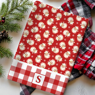 Vintage Santa Red Gingham Monogrammed Christmas Kitchen Towel