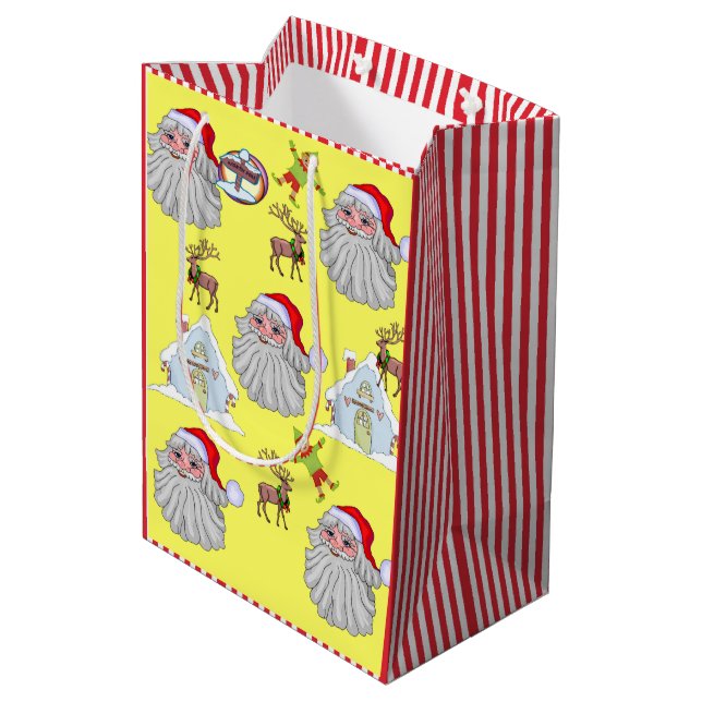 Vintage Santa Red Stripe Christmas Gift Bags (Back Angled)