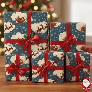 Vintage Santa & Reindeer Classic 1940s Wrapping Paper