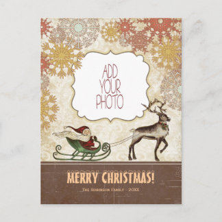 Vintage Santa & Reindeer Holiday Postcard
