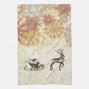 Vintage Santa & Reindeer Kitchen Towel