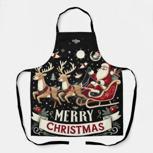 Vintage Santa & Reindeer Starry Night Christmas Apron