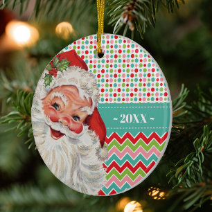 Vintage Santa Retro Colours with Photo Ceramic Ornament