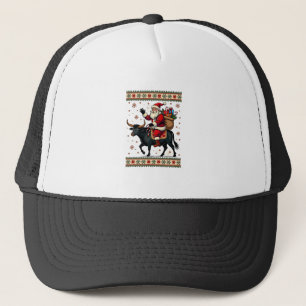 Vintage Santa Riding Highland Cow Christmas Vector Trucker Hat