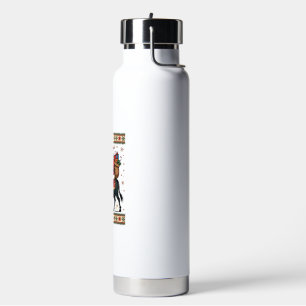 Vintage Santa Riding Highland Cow Christmas Vector Water Bottle