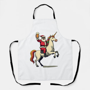 Vintage Santa Riding Unicorn Beer Christmas Funny  Apron