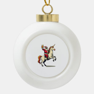 Vintage Santa Riding Unicorn Beer Christmas Funny Ceramic Ball Christmas Ornament
