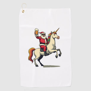 Vintage Santa Riding Unicorn Beer Christmas Funny Golf Towel