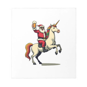 Vintage Santa Riding Unicorn Beer Christmas Funny Notepad