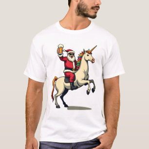 Vintage Santa Riding Unicorn Beer Christmas Funny  T-Shirt