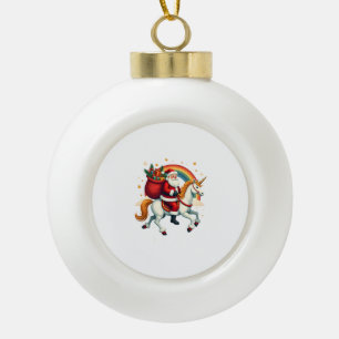 Vintage Santa Riding Unicorn Rainbow Christmas Vec Ceramic Ball Christmas Ornament