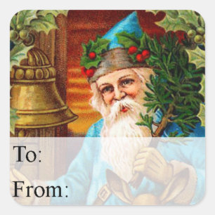 Vintage Santa Ringing Bell Gift Tag