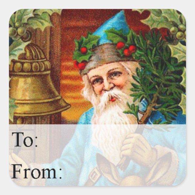 Vintage Santa Ringing Bell Gift Tag (Front)