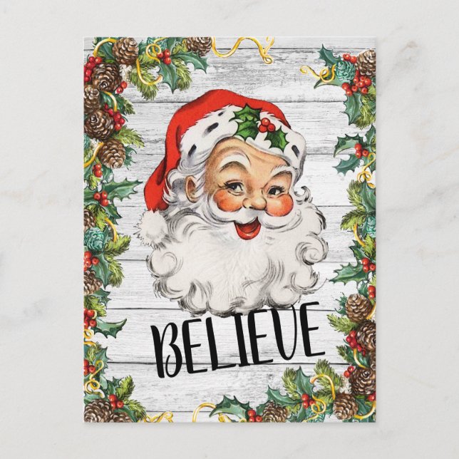 Vintage Santa Rustic Country Christmas Greeting Postcard (Front)