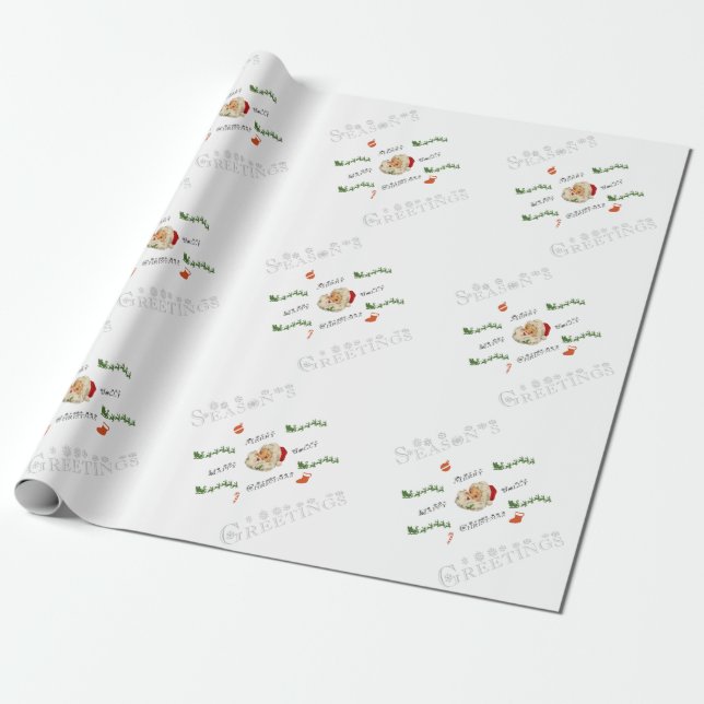 Vintage Santa Season's Greetings Wrapping Paper (Unrolled)