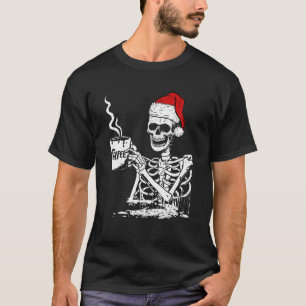 Vintage Santa Skeleton Drinking Coffee Funny Chris T-Shirt