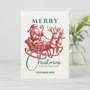 Vintage santa sleigh and reindeer  holiday card