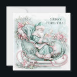 Vintage Santa Sleigh Christmas Blue Teal Pink Holiday Card<br><div class="desc">Elegant vintage Christmas greeting card with a blue, teal, and pink Santa Claus in his sleigh. Text "Merry Christmas" is on the front, and is fully customizable. So add any holiday greeting you wish. Personalized on the back with your message and name. Contact me for assistance with your customization or...</div>