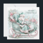 Vintage Santa Sleigh Christmas Blue Teal Pink Holiday Card<br><div class="desc">Elegant vintage Christmas greeting card with a blue, teal, and pink Santa Claus in his sleigh. Text "Merry Christmas" is on the front, and is fully customizable. So add any holiday greeting you wish. Personalized on the back with your message and name. Contact me for assistance with your customization or...</div>