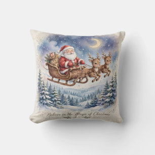 Vintage Santa Sleigh Magic of Christmas Throw Pillow