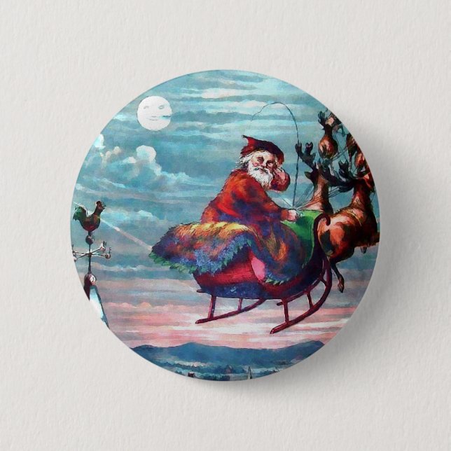 Vintage Santa Sleigh Print 2 Inch Round Button (Front)