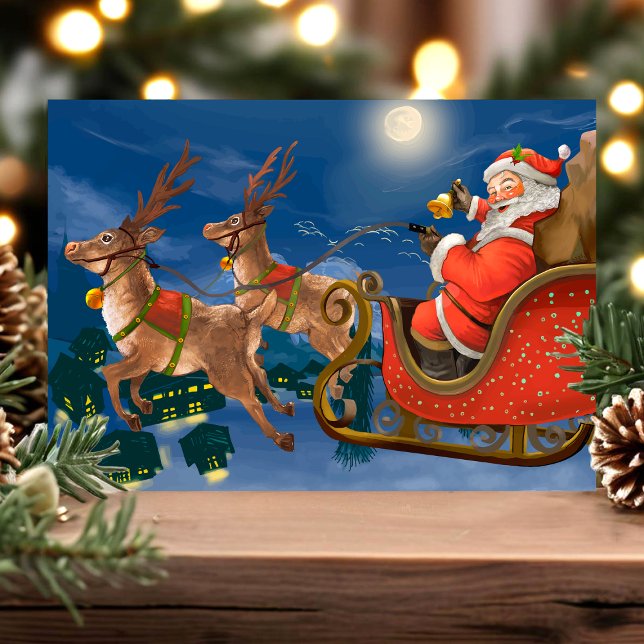Vintage Santa Sleigh Reindeer Holiday Postcard (Creator Uploaded)