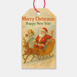 Vintage Santa Sleigh Watercolor Christmas Gift Tags