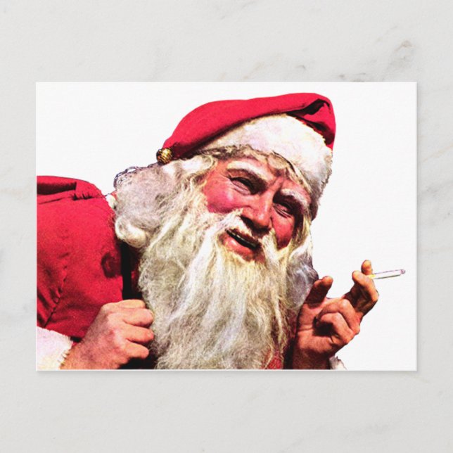 Vintage Santa Smoking Cigaret Holiday Postcard (Front)