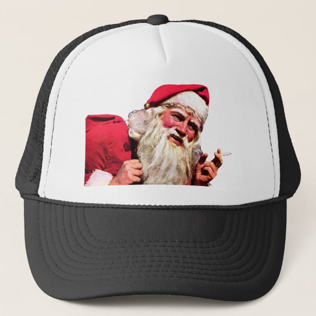 Vintage Santa Smoking Cigarette Trucker Hat (Front)