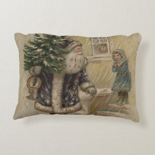 Vintage Santa Snow Christmas Tree Accent Pillow