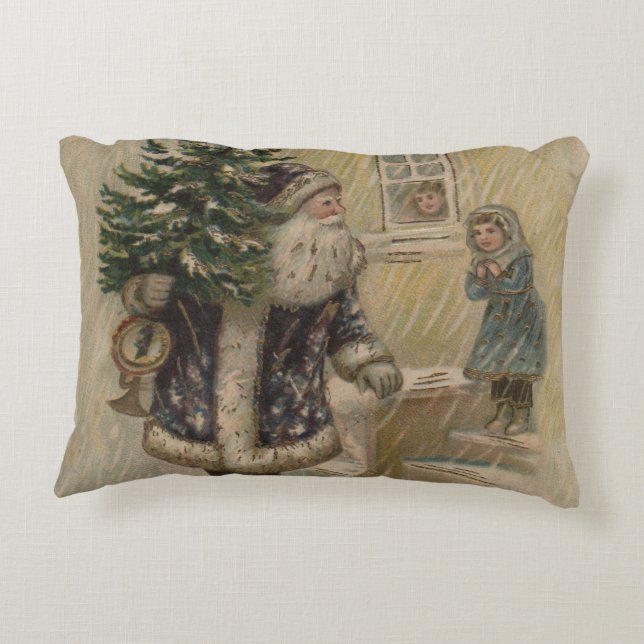 Vintage Santa Snow Christmas Tree Accent Pillow (Back)