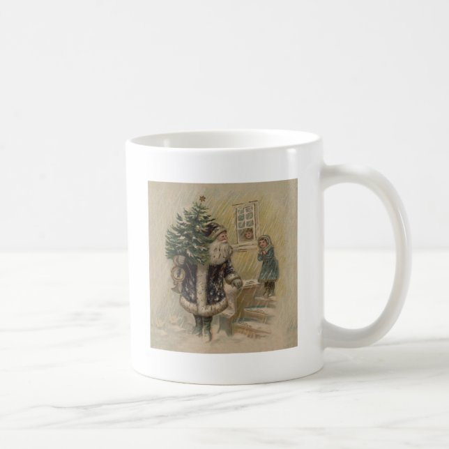 Vintage Santa Snow Christmas Tree Coffee Mug (Right)