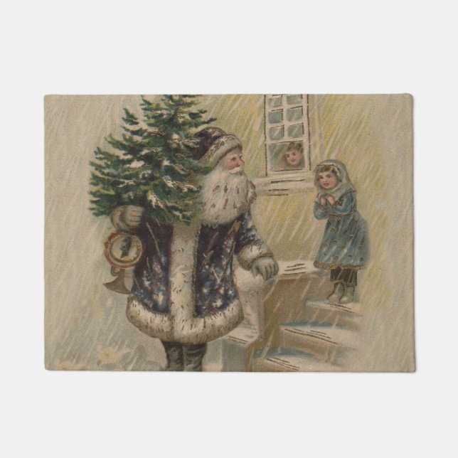 Vintage Santa Snow Christmas Tree Doormat (Front)