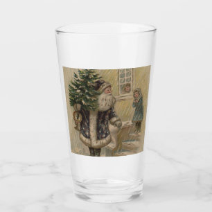 Vintage Santa Snow Christmas Tree Glass