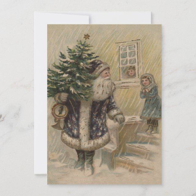 Vintage Santa Snow Christmas Tree Invitation (Back)