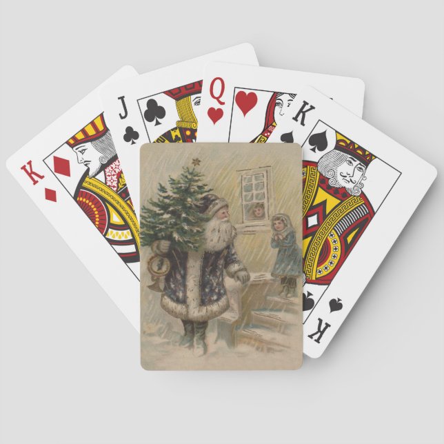Vintage Santa Snow Christmas Tree Playing Cards (Back)