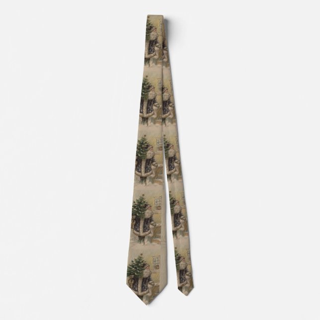 Vintage Santa Snow Christmas Tree Tie (Front)