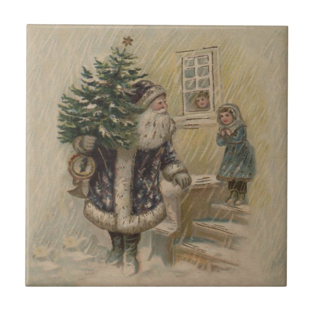 Vintage Santa Snow Christmas Tree Tile (Front)