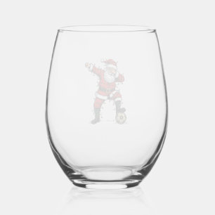 Vintage Santa Soccer Christmas Sports Shirt_1 Stemless Wine Glass