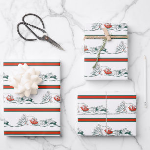 Vintage Santa Stripes   Wrapping Paper Sheet