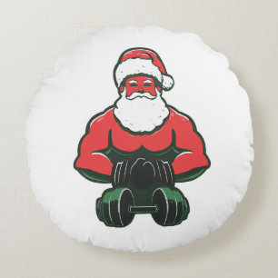 Vintage Santa Strongman – Muscular Santa Round Pillow