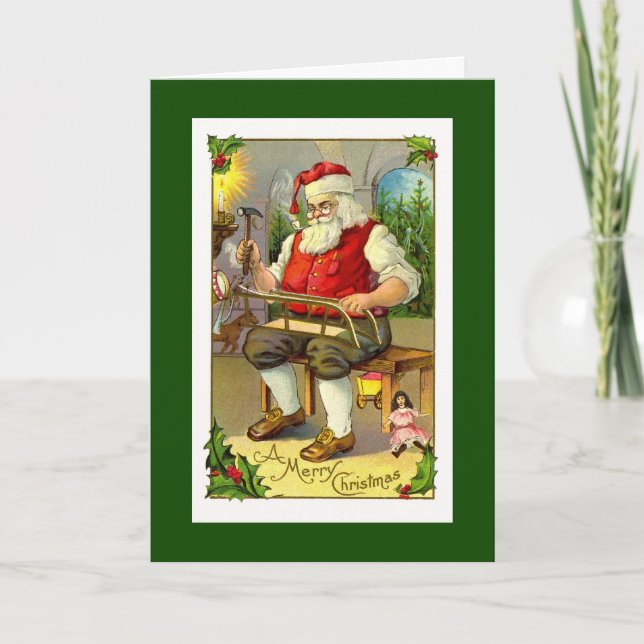 Vintage Santa Toymaker Card (Front)