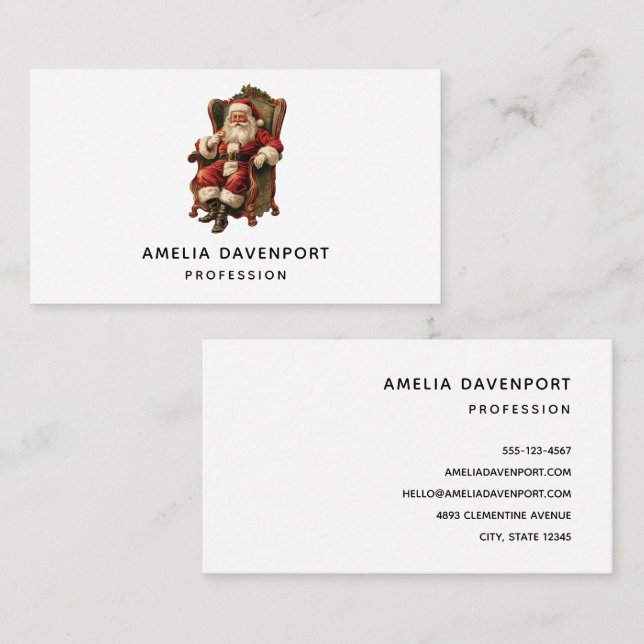 Vintage Santa Traditional Christmas Business Card (Front/Back)